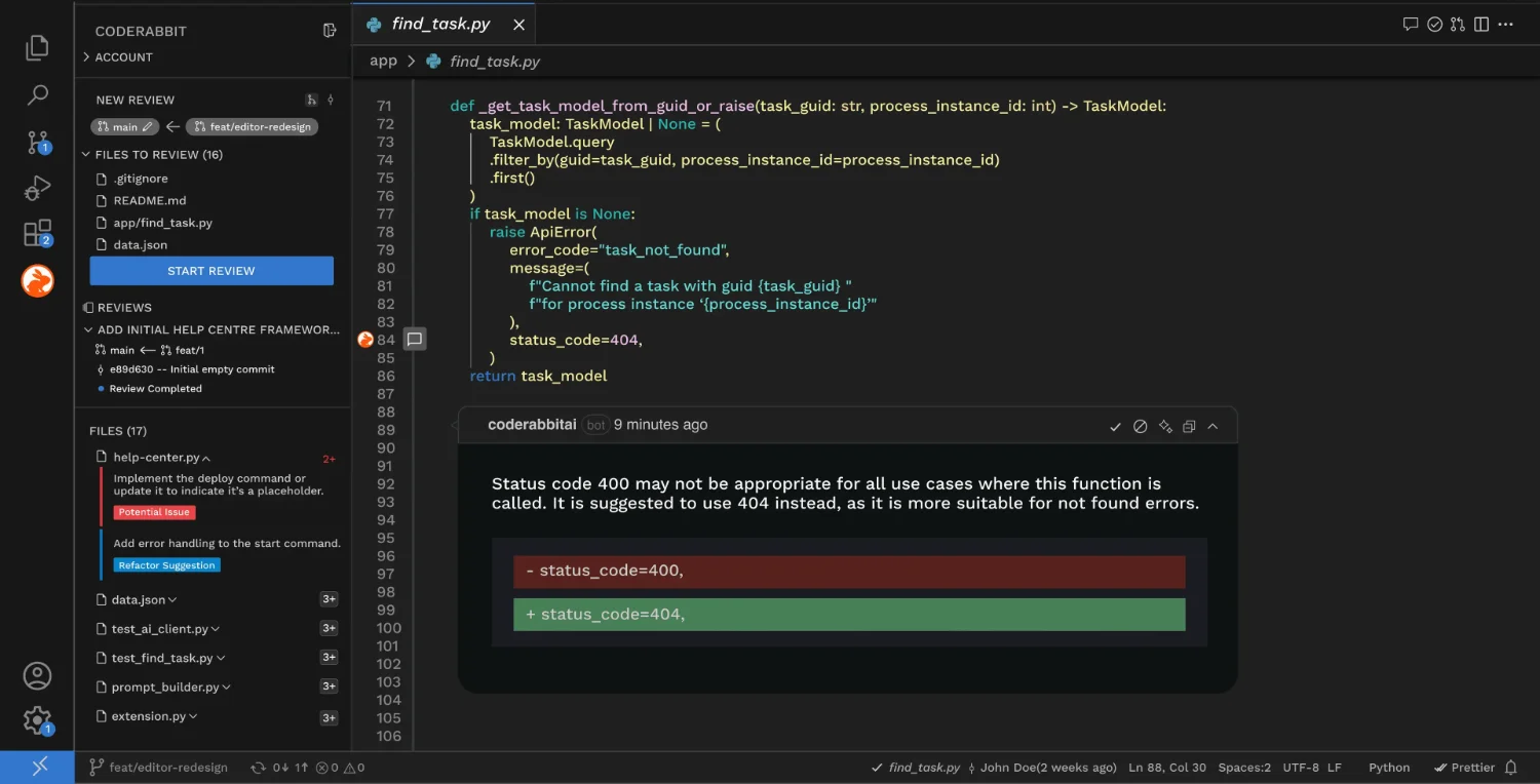 CodeRabbit's interface